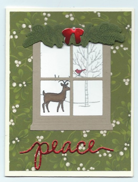 Christmas card created with White Christmas stamp set, Hearth & Home Thinlits dies, and Christmas Greetings Thinlits dies