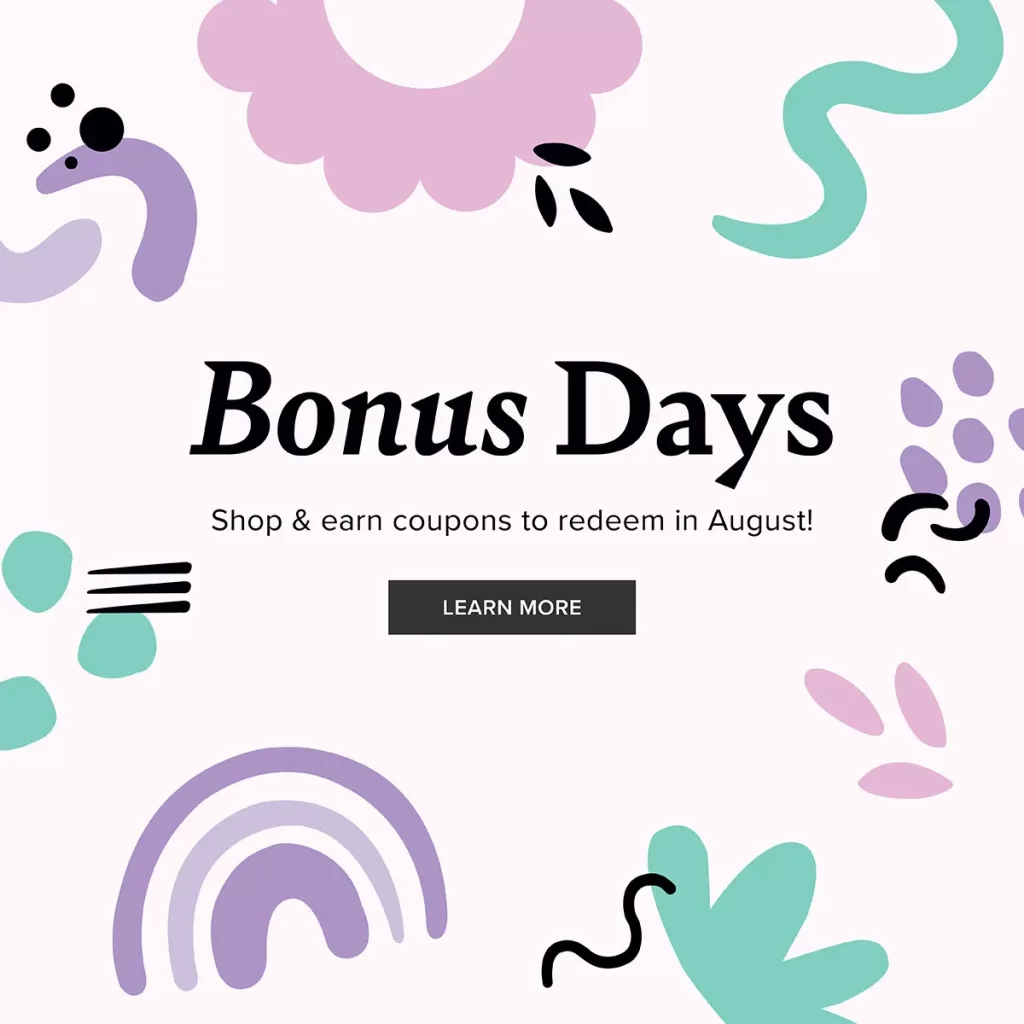 photo shares information about the July Bonus Days awesome offer at Stampin' Up!